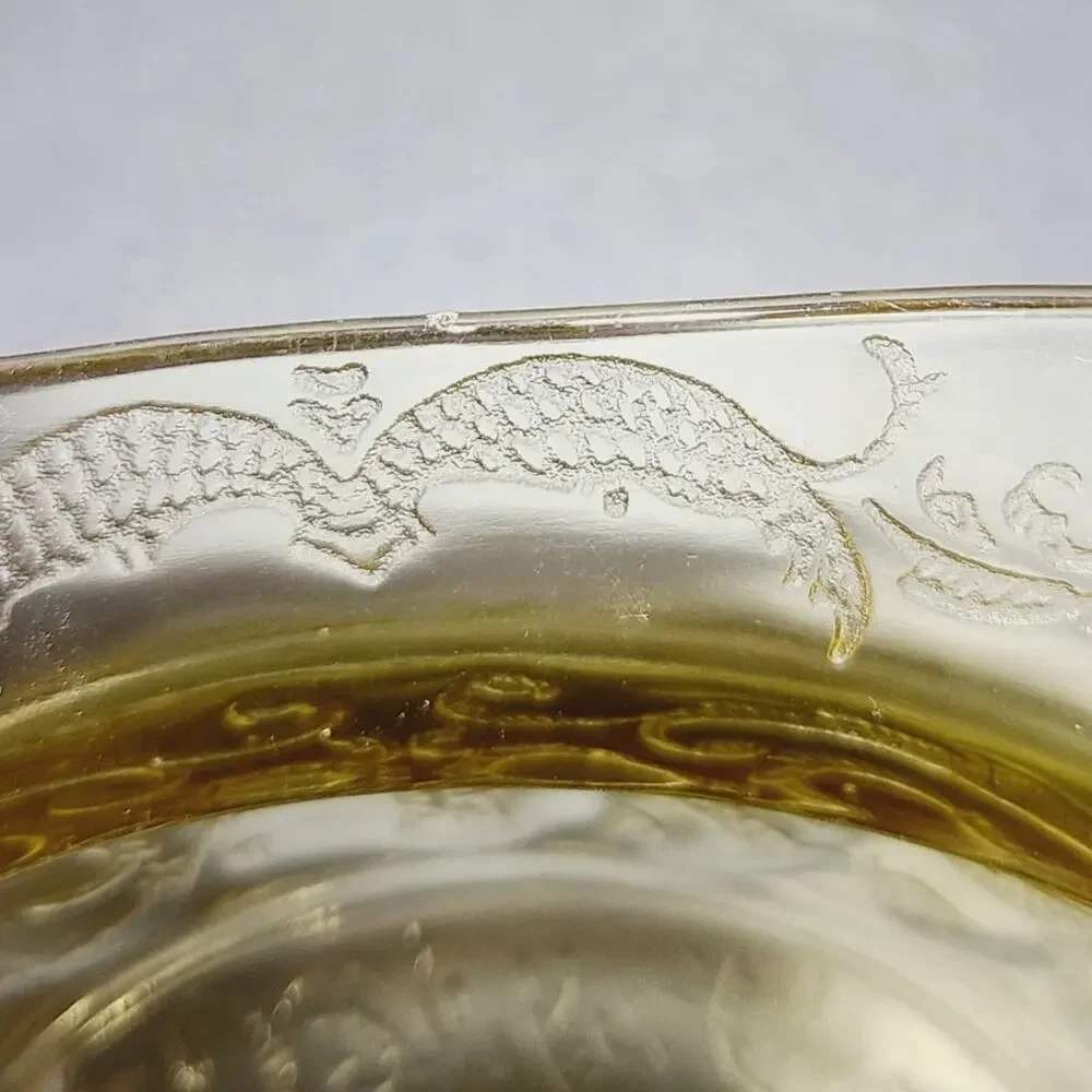 AMBER YELLOW DEPRESSION GLASS FEDERAL MADRID Square Jam Dish  7
